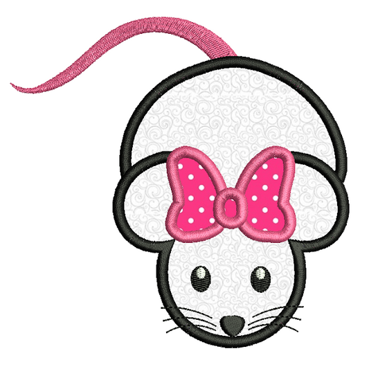 Cute mouse with bow applique machine embroidery design by rosiedayembroidery.com