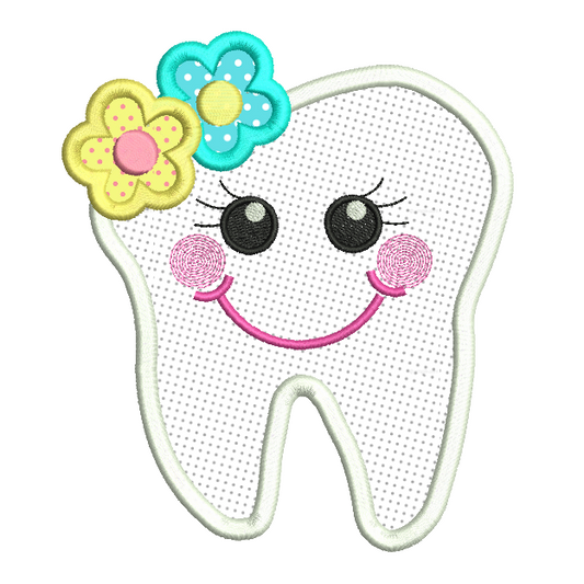 Girly tooth applique machine embroidery design by rosiedayembroidery.com