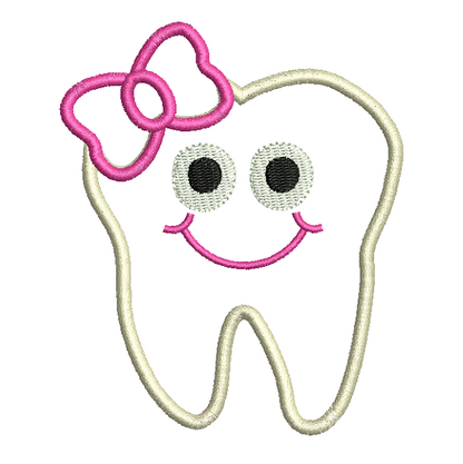 Girly tooth applique machine embroidery design by rosiedayembroidery.com