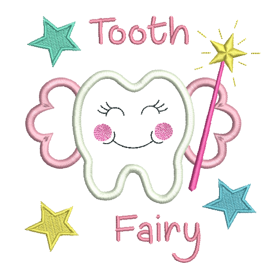 Tooth fairy applique machine embroidery design by rosiedayembroidery.com