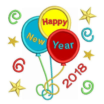 Happy New Year balloons applique embroidery design by rosiedayembroidery.com
