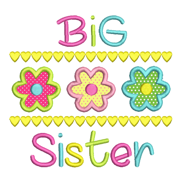 Big Sister applique embroidery design by rosiedayembroidery.com
