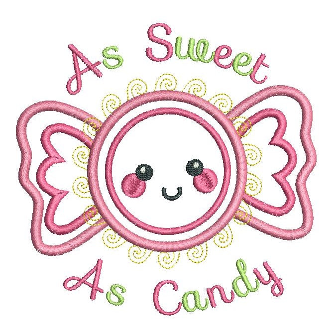 Kawaii candy applique machine embroidery design by rosiedayembroidery.com