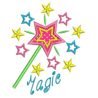 Magic wand applique machine embroidery design by rosiedayembroidery.com