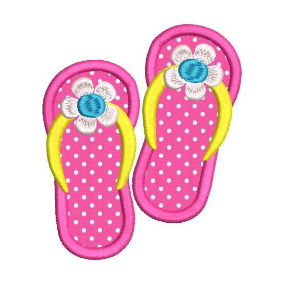 Girl's flip flops applique machine embroidery design by rosiedayembroidery.com