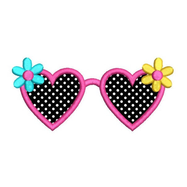 Girl's sunglasses applique machine embroidery design by rosiedayembroidery.com