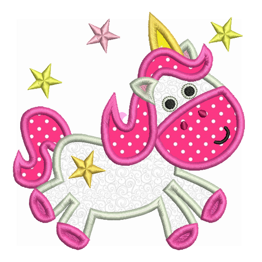 Unicorn applique machine embroidery design by rosiedayembroidery.com