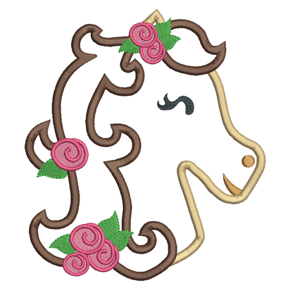 Sweet horse applique machine embroidery design by rosiedayembroidery.com