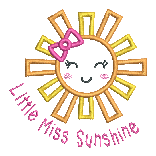 Little Miss Sunshine applique embroidery design by rosiedayembroidery.com