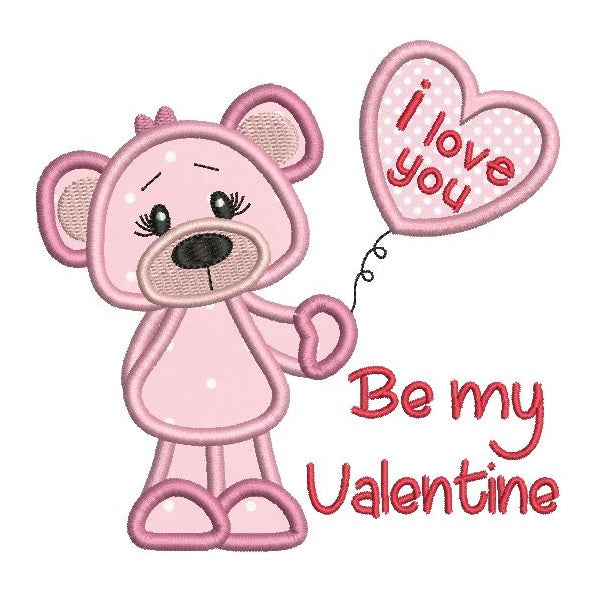 Valentine's Day teddy bear applique machine embroidery design by rosiedayembroidery.com