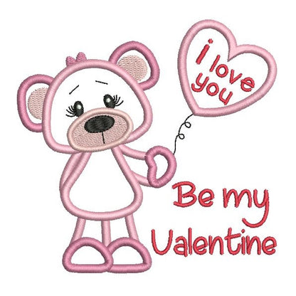 Valentine's Day teddy bear applique machine embroidery design by rosiedayembroidery.com