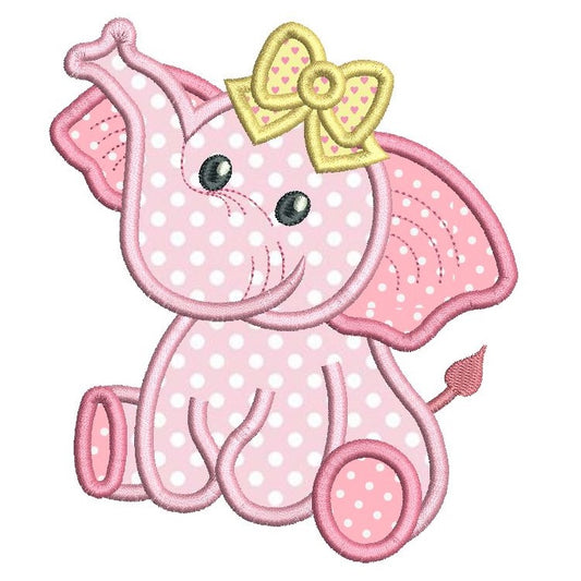 Baby girl elephant applique machine embroidery design by rosiedayembroidery.com