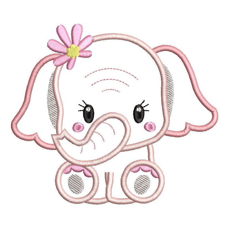 Baby girl elephant applique machine embroidery design by rosiedayembroidery.com