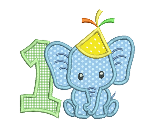 1st birthday number with elephant applique machine embroidery design by rosiedayembroidery.com