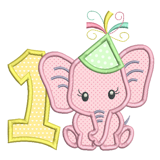 1st birthday applique number with elephant machine embroidery design by rosiedayembroidery.com