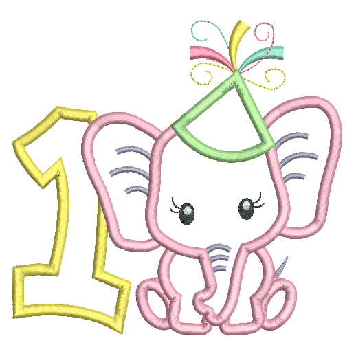 1st birthday number with elephant applique machine embroidery design by rosiedayembroidery.com