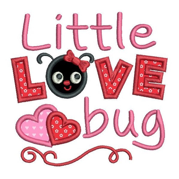 Valentine's Day love bug applique machine embroidery design by rosiedayembroidery.com