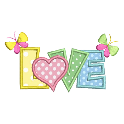 Love word with butterflies applique machine embroidery design by rosiedayembroidery.com