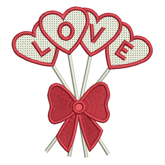 Valentine's Day love heart balloons applique machine embroidery design by rosiedayembroidery.com