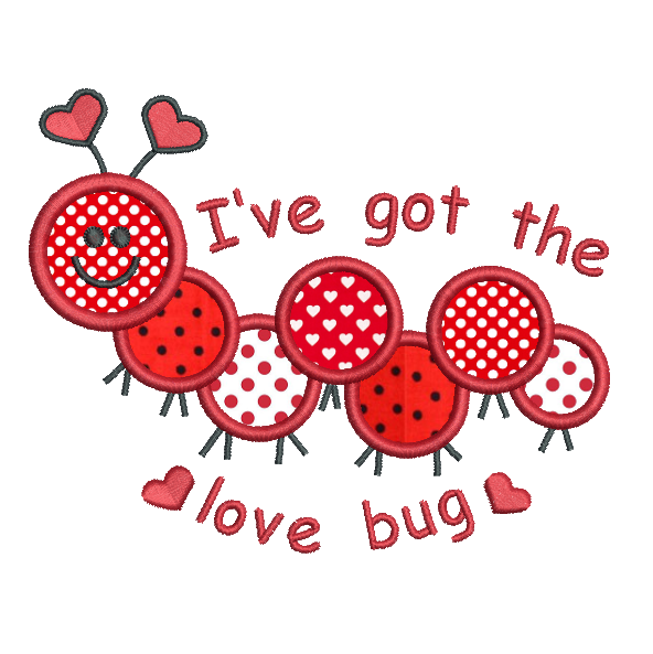 Valentine's Day love bug applique machine embroidery design by rosiedayembroidery.com