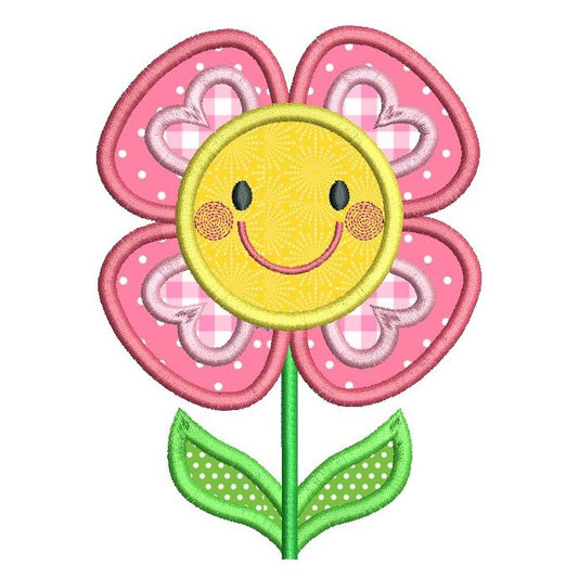 Happy flower applique machine embroidery design by rosiedayembroidery.com
