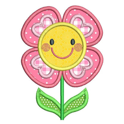 Happy flower applique machine embroidery design by rosiedayembroidery.com