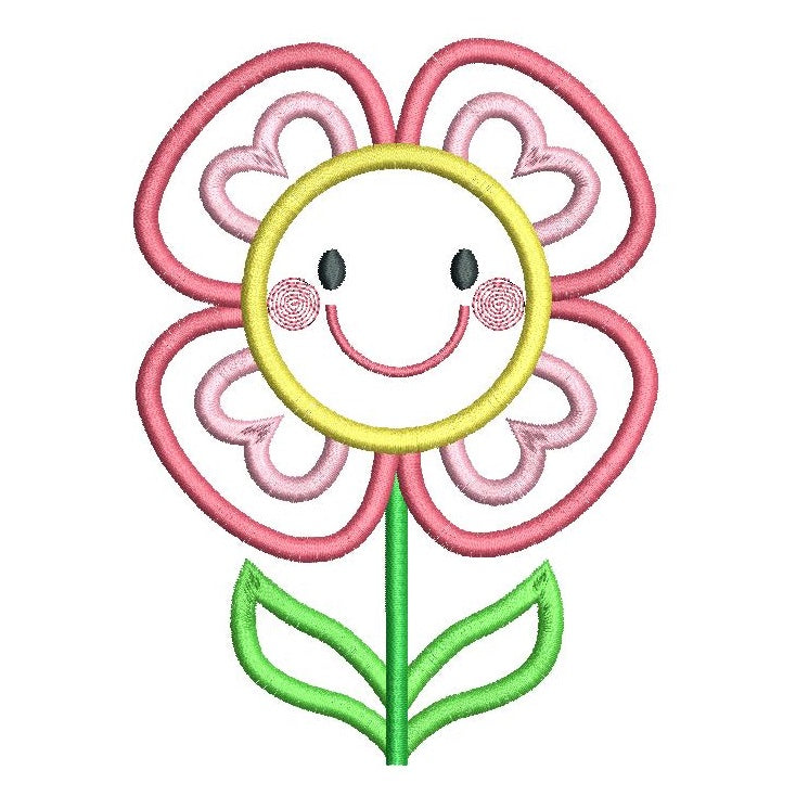 Happy flower applique machine embroidery design by rosiedayembroidery.com