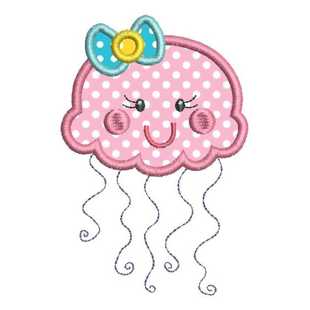 Cute jellyfish applique machine embroidery design by rosiedayembroidery.com