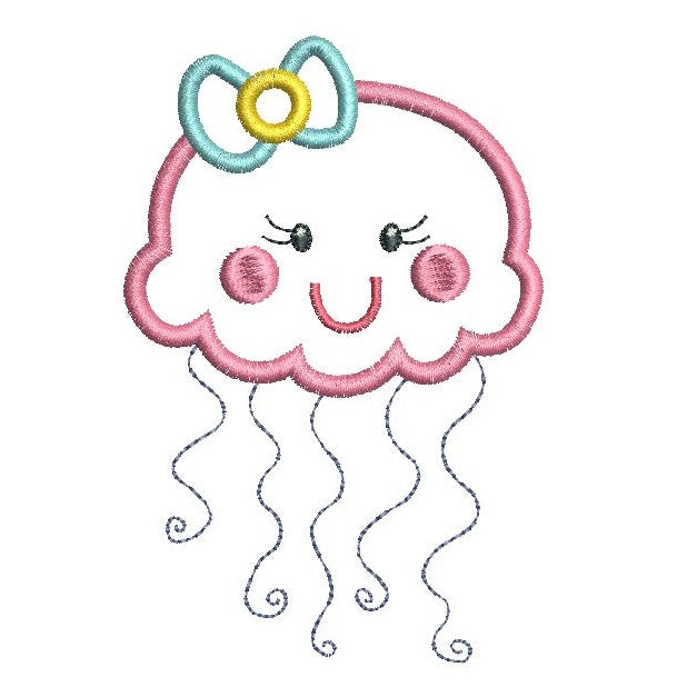 Cute jellyfish applique machine embroidery design by rosiedayembroidery.com