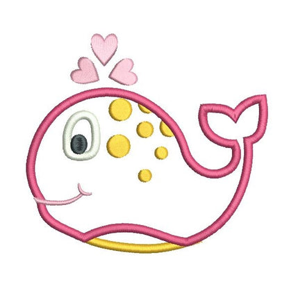 Cute girl whale applique machine embroidery design by rosiedayembroidery.com