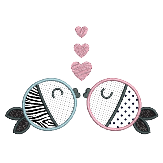 Kissing fish applique machine embroidery design by rosiedayembroidery.com