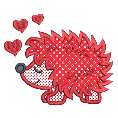 Valentine's Day Hedgehog applique machine embroidery design by rosiedayembroidery.com
