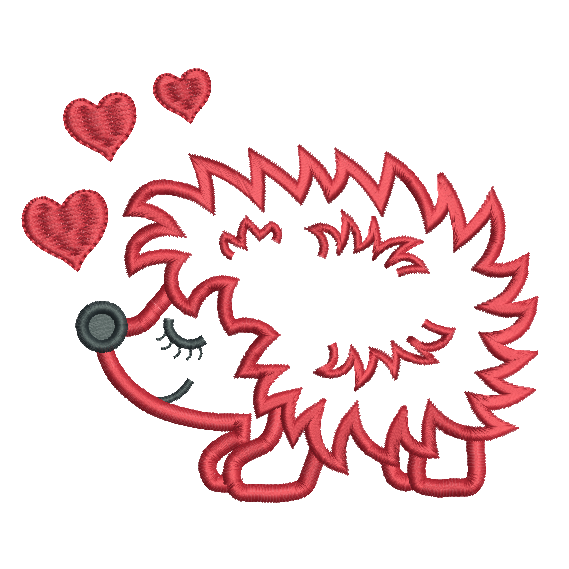 Valentine's Day Hedgehog applique machine embroidery design by rosiedayembroidery.com