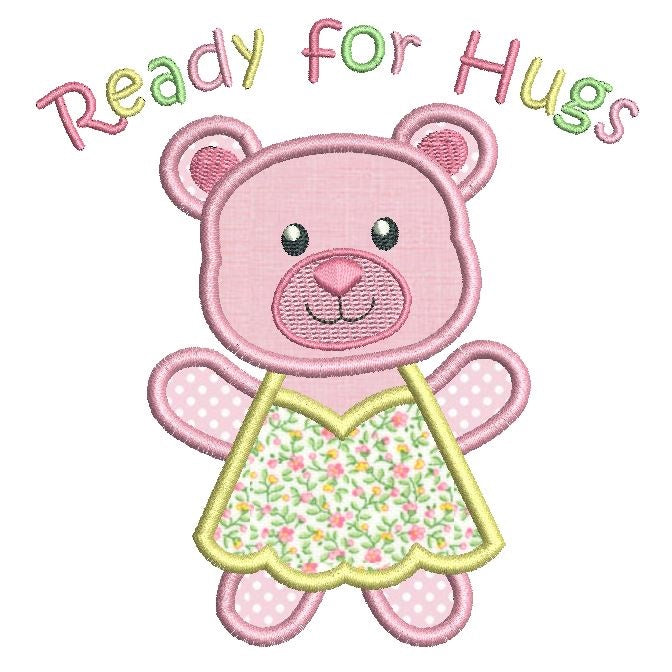 Sweet teddy bear applique machine embroidery design by rosiedayembroidery.com