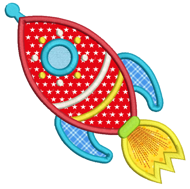 Rocket ship applique machine embroidery design by rosiedayembroidery.com