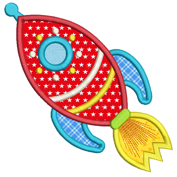 Toy rocket ship applique machine embroidery design by rosiedayembroidery.com