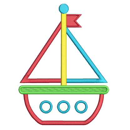 Sailing boat applique embroidery design by rosiedayembroidery.com