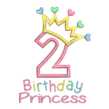 2nd birthday princess crown applique machine embroidery design by rosiedayembroidery.com