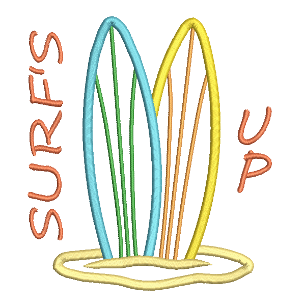Surfboards applique machine embroidery design by rosiedayembroidery.com
