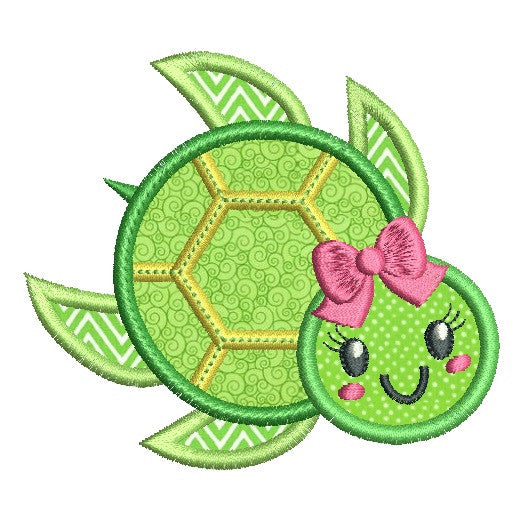 Cute girl turtle applique machine embroidery design by rosiedayembroidery.com