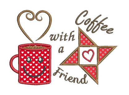 Coffee mug rug applique machine embroidery design by rosiedayembroidery.com