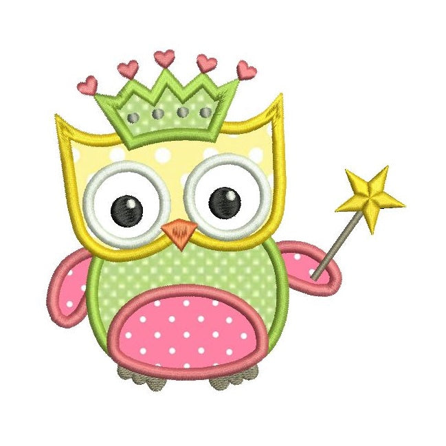 Princess fairy owl applique machine embroidery design by rosiedayembroidery.com