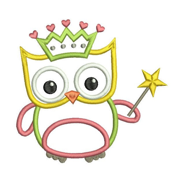 Princess fairy owl applique machine embroidery design by rosiedayembroidery.com
