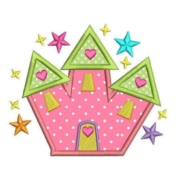 Fairy princess castle applique machine embroidery design by rosiedayembroidery.com