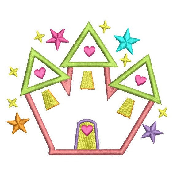 Fairy princess castle applique machine embroidery design by rosiedayembroidery.com