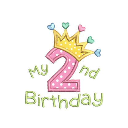 2nd birthday princess crown applique machine embroidery design by rosiedayembroidery.com