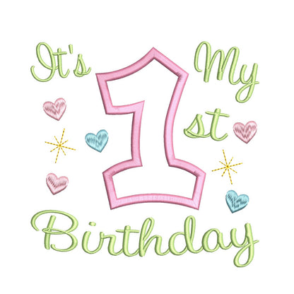 1st birthday applique machine embroidery design by rosiedayembroidery.com
