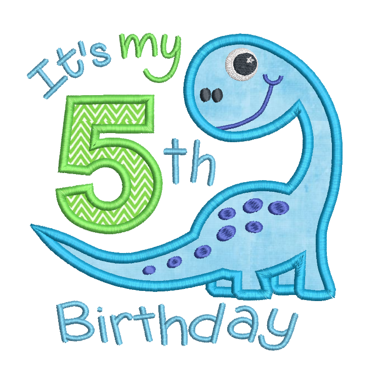 5th birthday dinosaur machine embroidery design by rosiedayembroidery.com