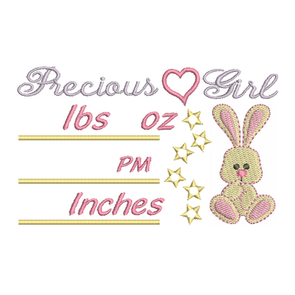 Baby birth announcement template machine embroidery design by rosiedayembroidery.com