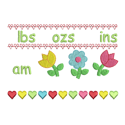 Baby birth announcement template machine embroidery design by rosiedayembroidery.com